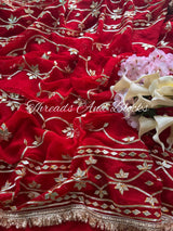 Red Kachi Patti Kiran Border Saree