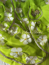 Lime Hibiscus Border Saree
