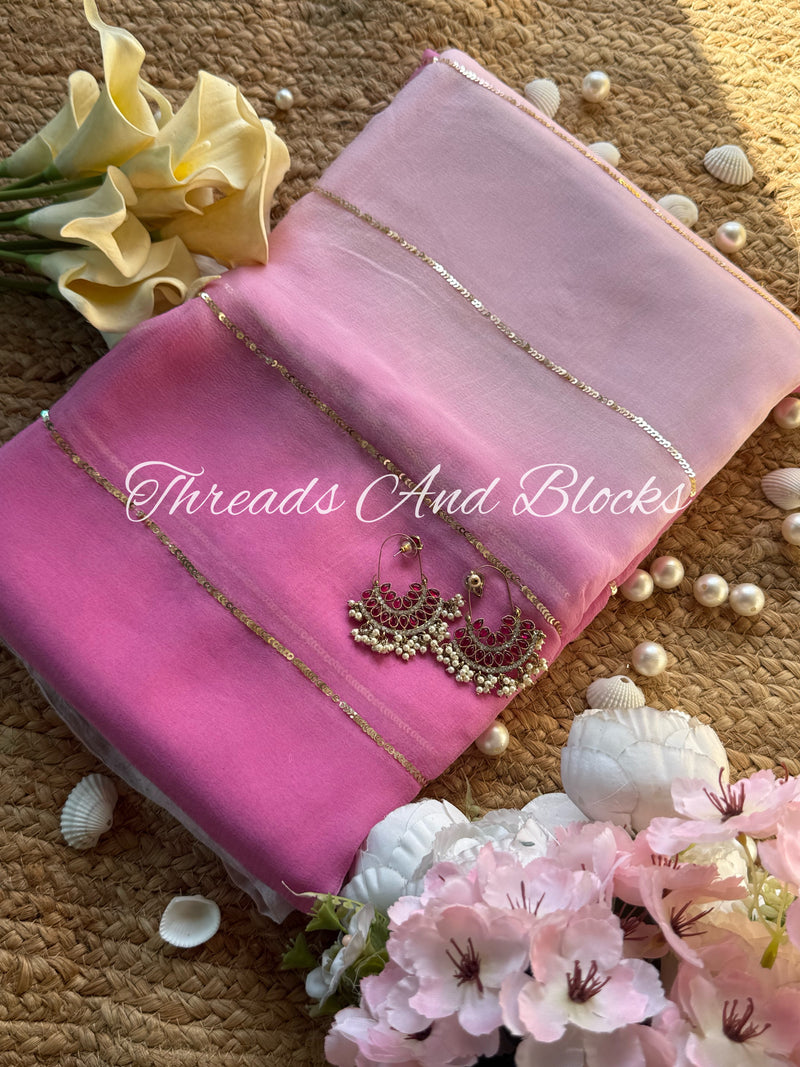 Ombré Lavender Sequin Stripe Saree