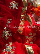 Red Kachi Patti Lappa Border Saree