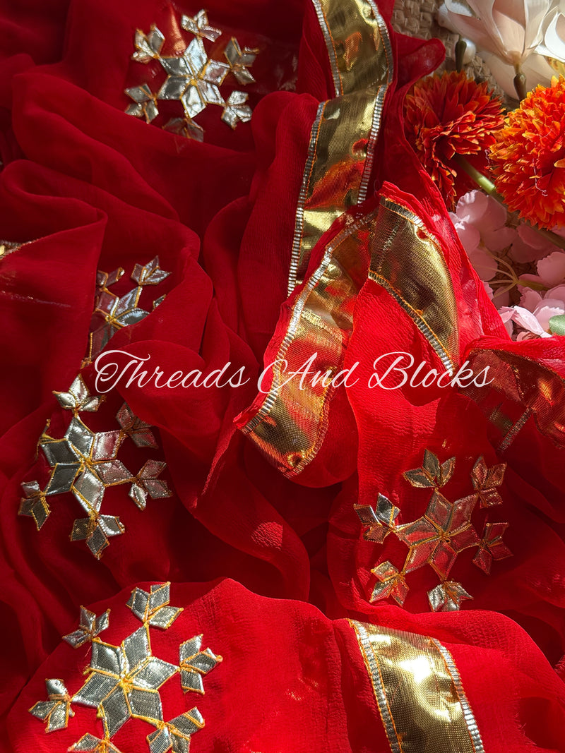 Red Kachi Patti Lappa Border Saree