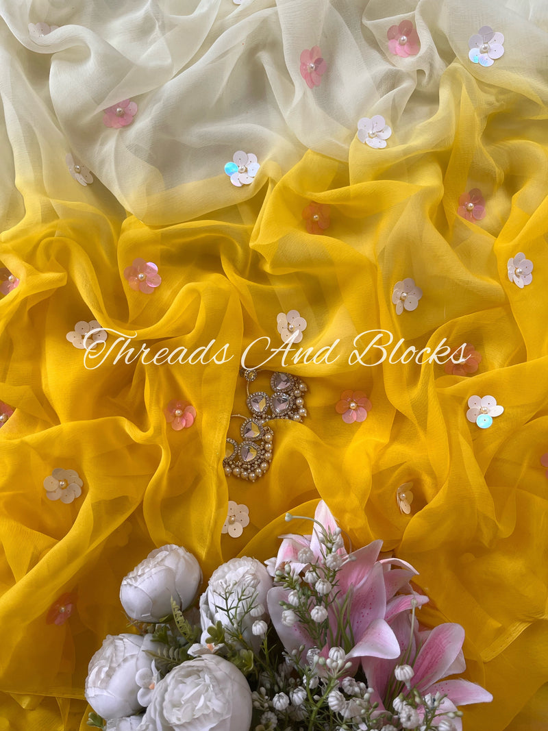 Ombré Yellow Candy Floral Buta Saree