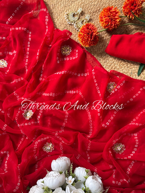 Sindoori Bandhani Saree