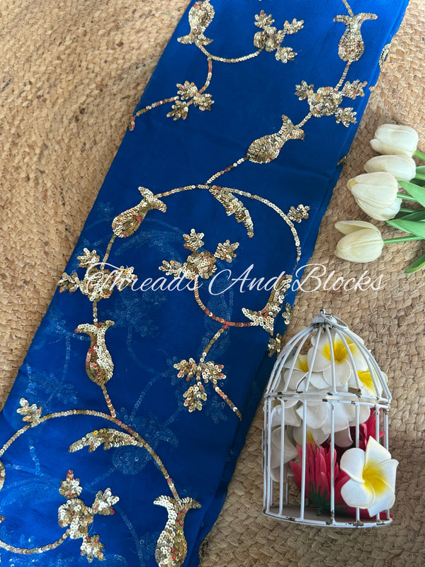 Royal Blue Sequin Jaal Saree