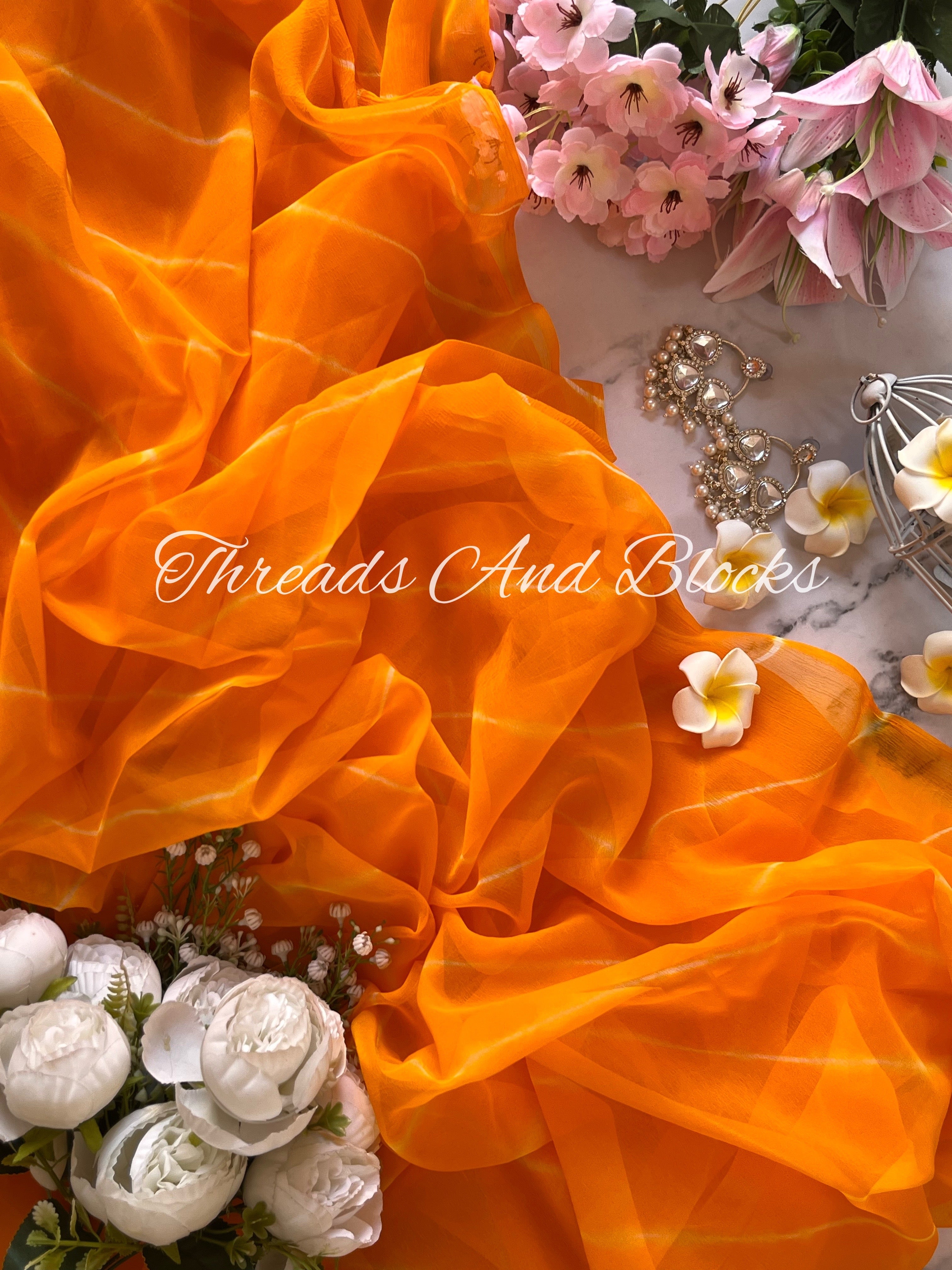 MULMUL TAHAKSHI LIME-YELLOW LEHERIYA CHIFFON SAREE