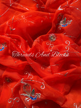 Orange Peacock Jaal Saree