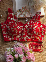 Red Kachi Gota Jaal Blouse