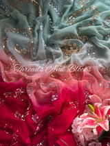 Greyish Green and Pink Sequin Cocktail Jaal Saree