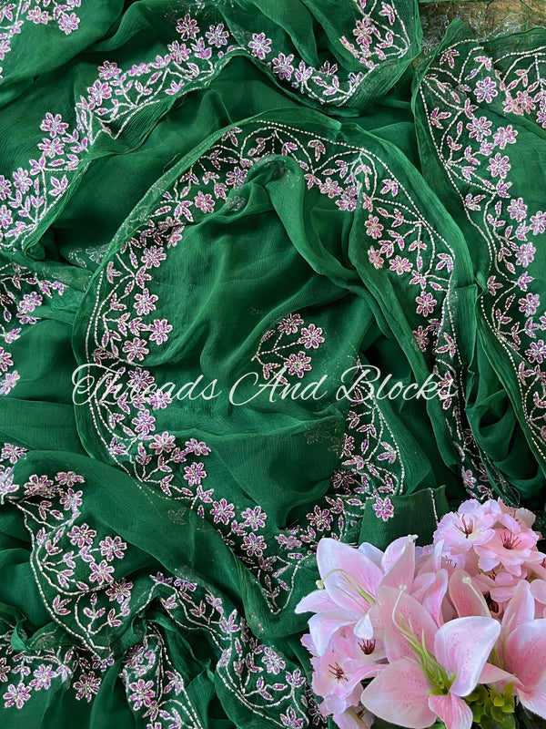 Bottle Green Cut Dana Border Saree