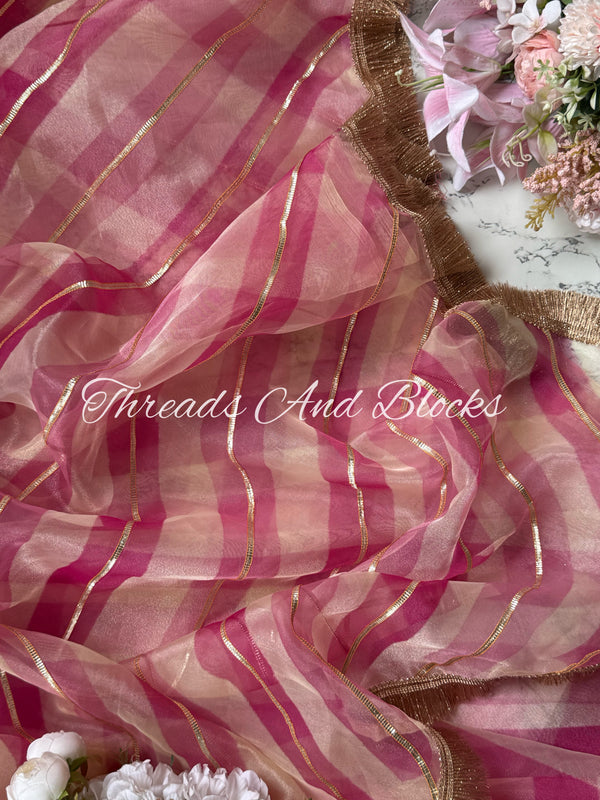 Kanak Gulab Tissue Leheriya Saree