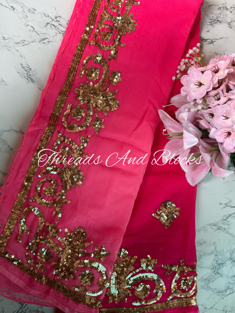 Sharbati Pink Sequin Border Saree