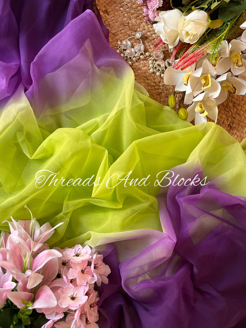 Green Purple Shaded Saree