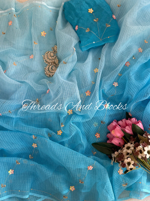 Ombré Blue Kota Doriya Jaal Saree