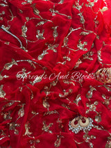 Red Sequin Jaal Saree