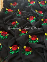 Black Rose Garden Chiffon Saree
