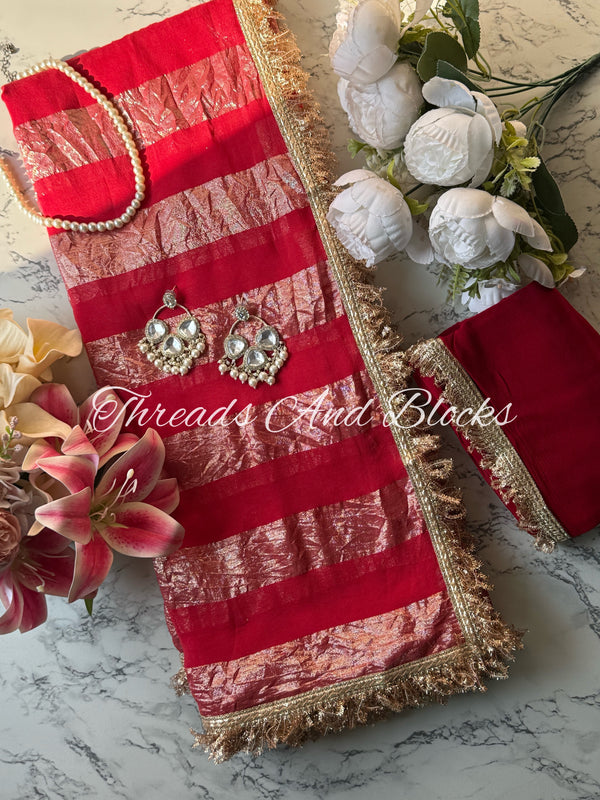 Red Organza Banarasi Saree