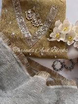Silver Tissue Saree with Gold Blouse