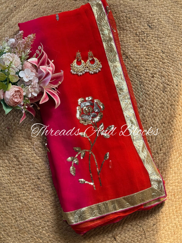 Rani Orange Rose With Lappa Saree