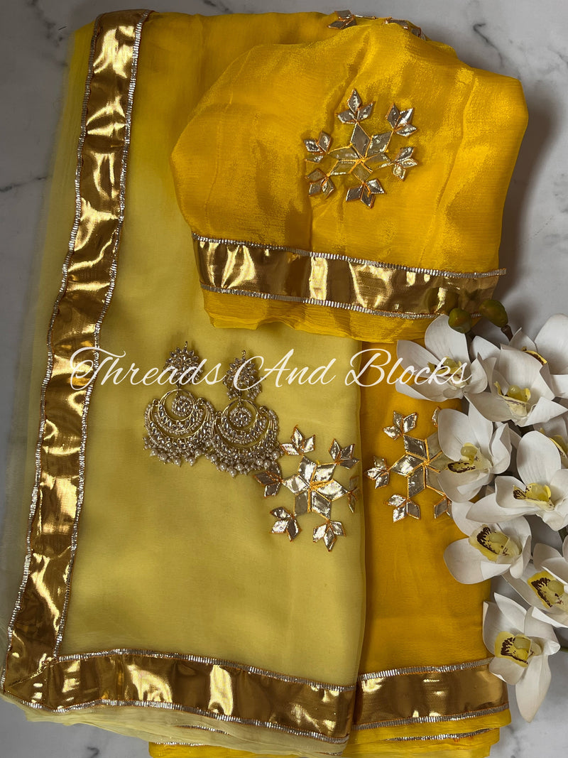 Ombré Yellow Kachi Patti Lappa Border Saree