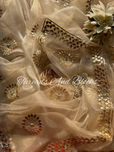 Beige Gold Kachi Gota Tissue Saree