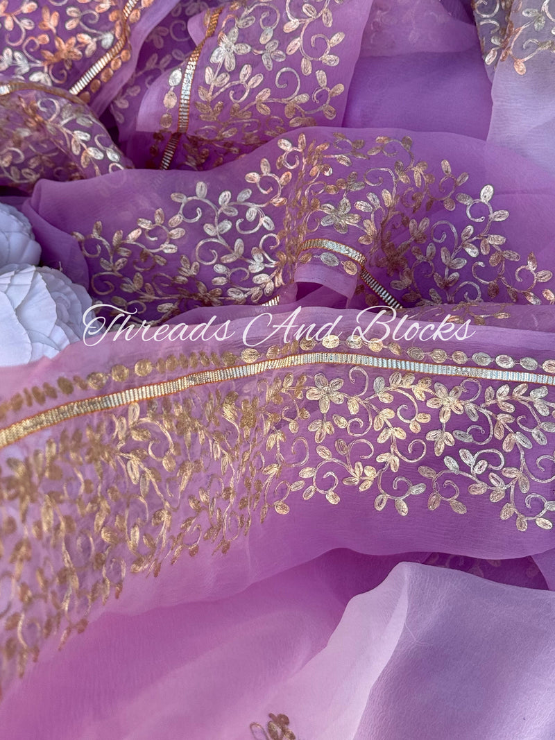 Ombré Lavender Pittan Border Saree