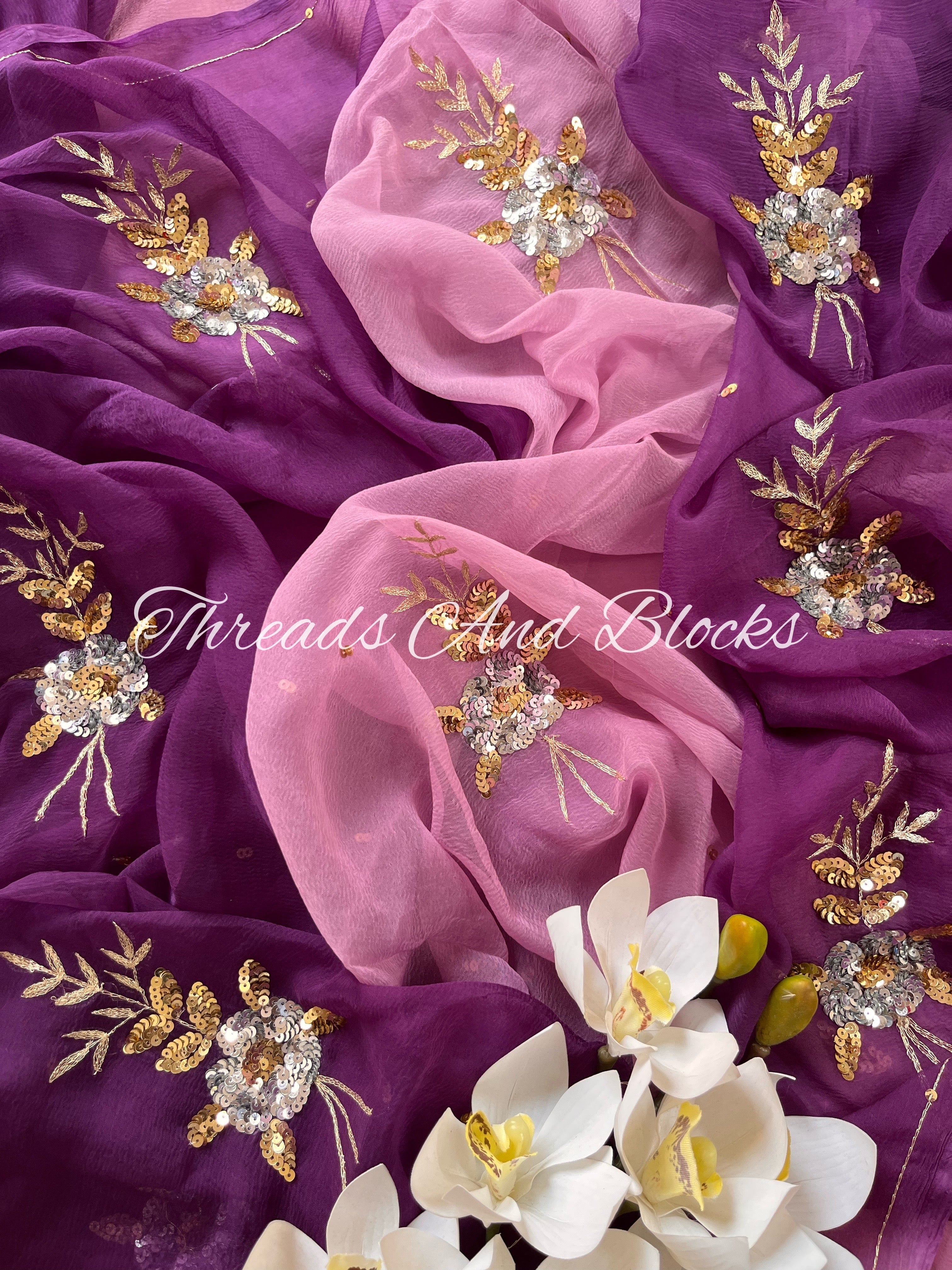 Shaded Purple Floral Buta Saree