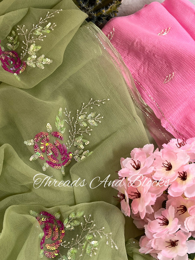 Sequin Rose Saree with Contrast Blouse