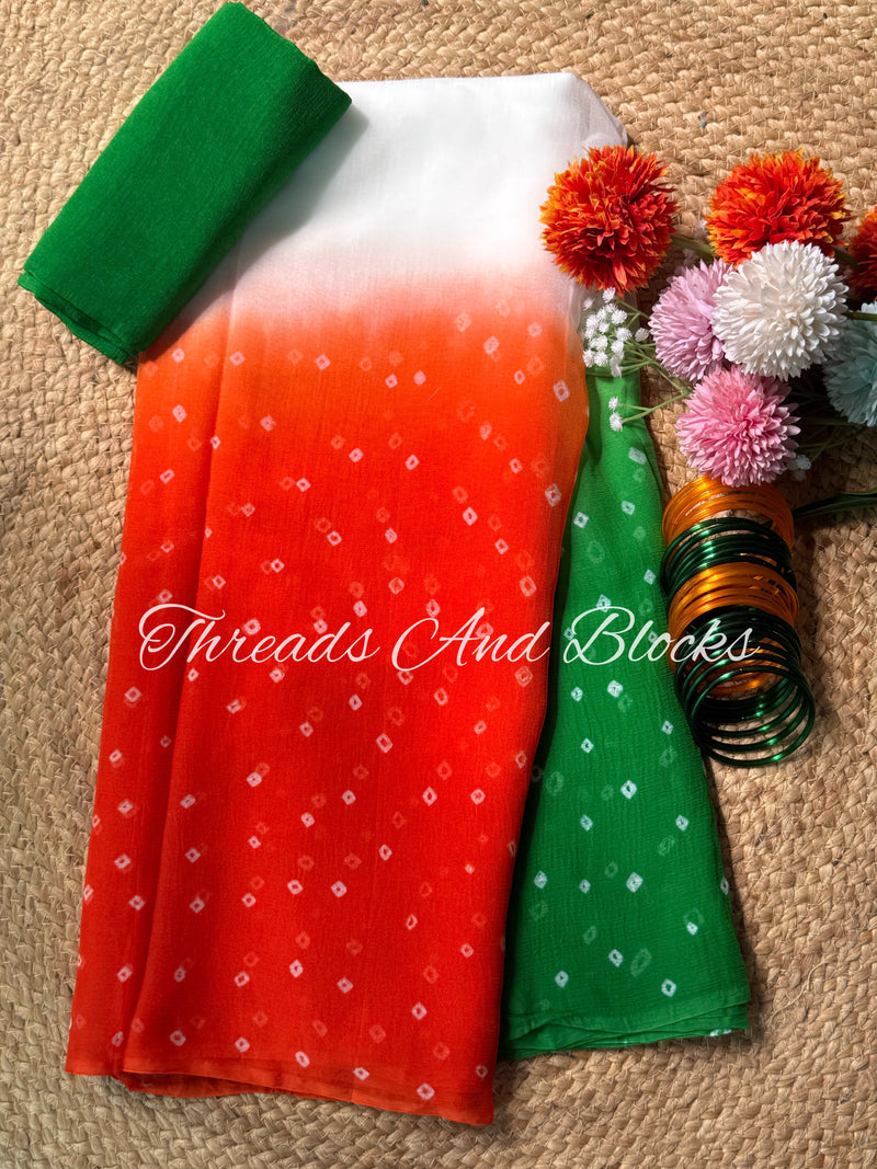 Tiranga Leher Bandhani Saree
