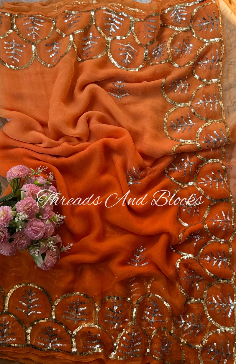 Sequin Jharokha Border Saree