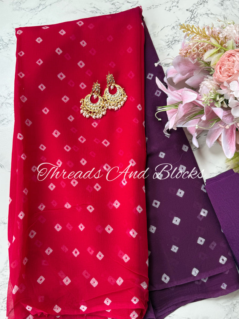 Magenta Purple Bandhani Saree