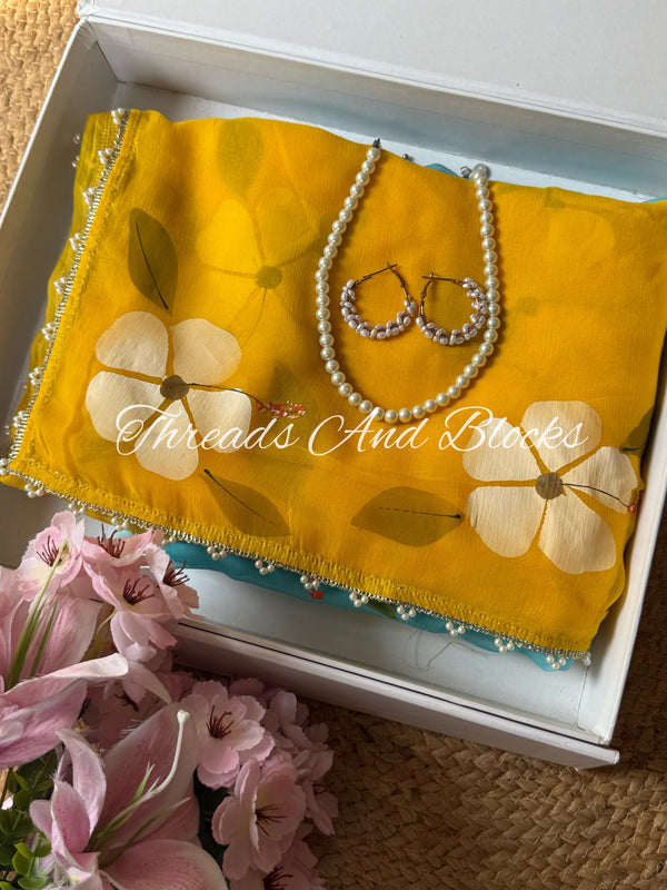 Morning Sky Hibiscus Saree