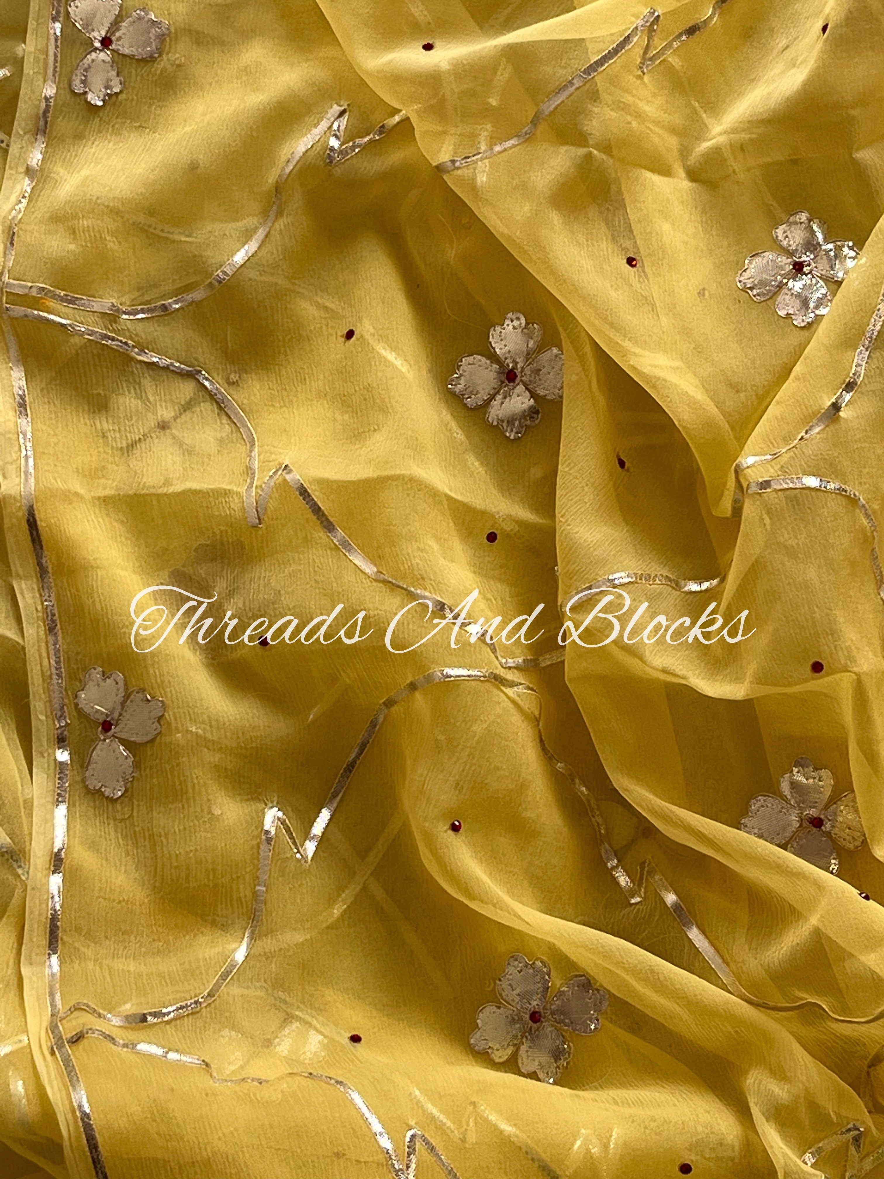 Lemon Yellow Gota Jaal Saree