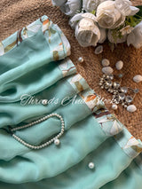 Alice Blue Saree with Printed Border