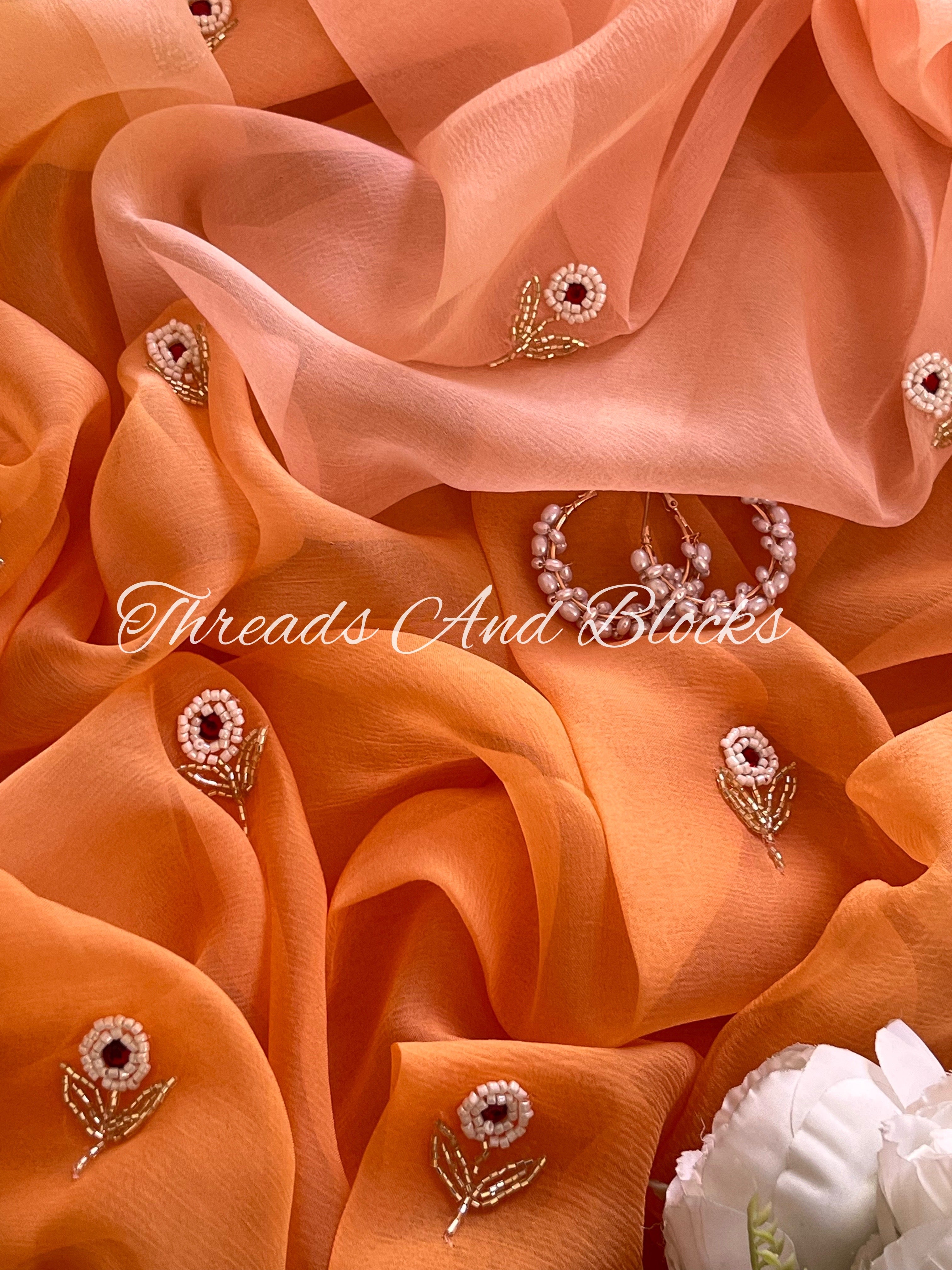 Ombré Peach Pearl Buti Saree