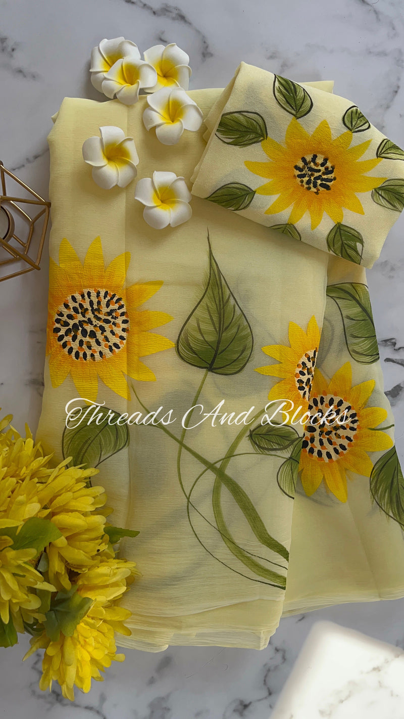 Sunflower Hand Painted Saree