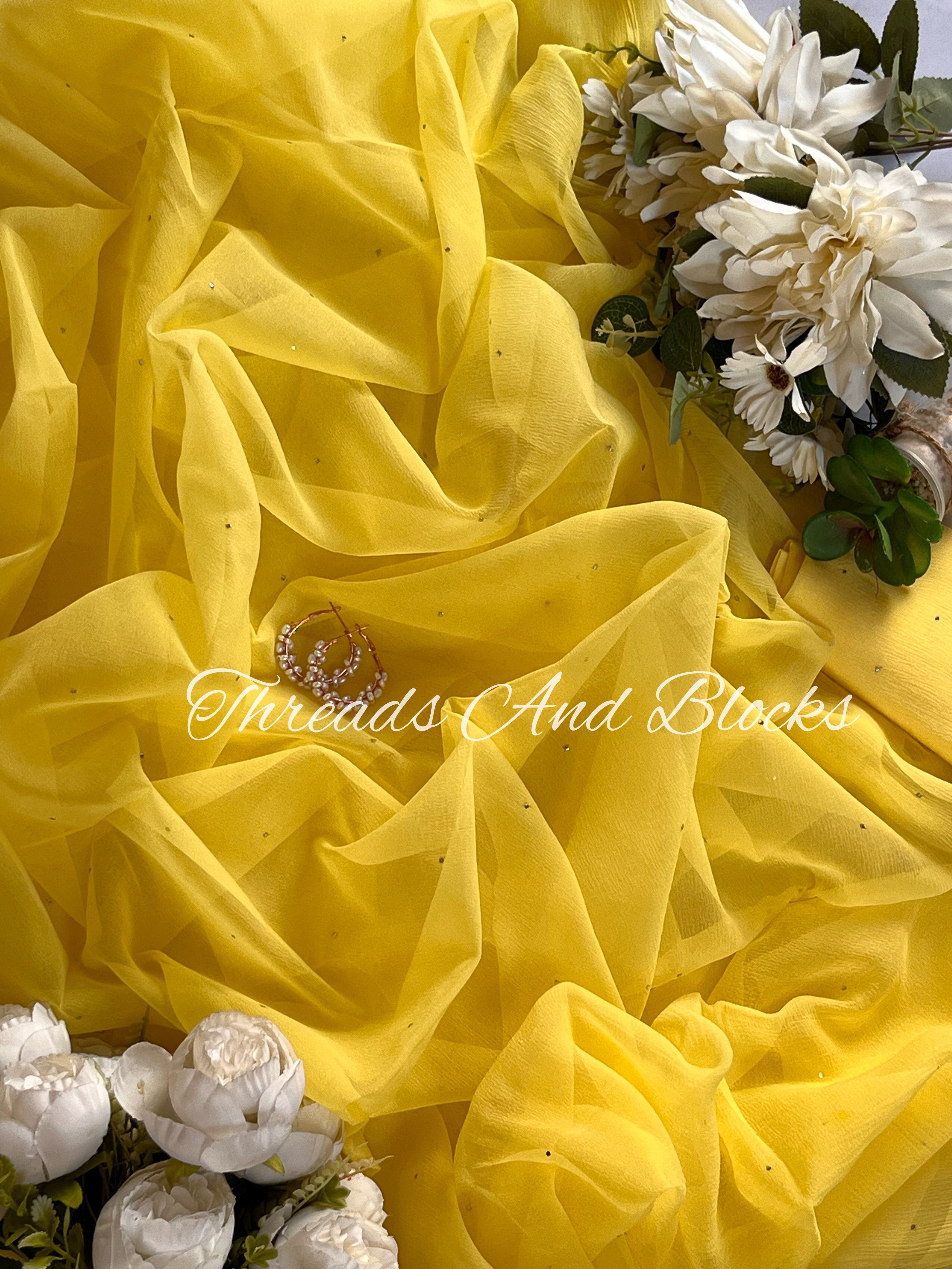 Lemon Yellow Mukaish Saree