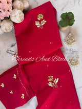 Fuschia Floral Crepe Saree