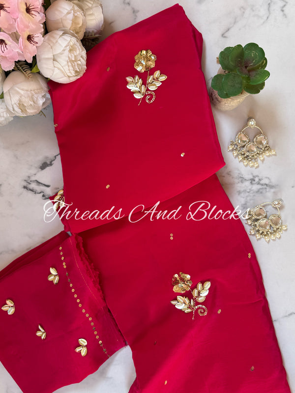 Fuschia Floral Crepe Saree