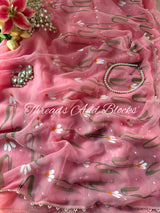 Rose Pink Snowdaisy Handpainted Saree