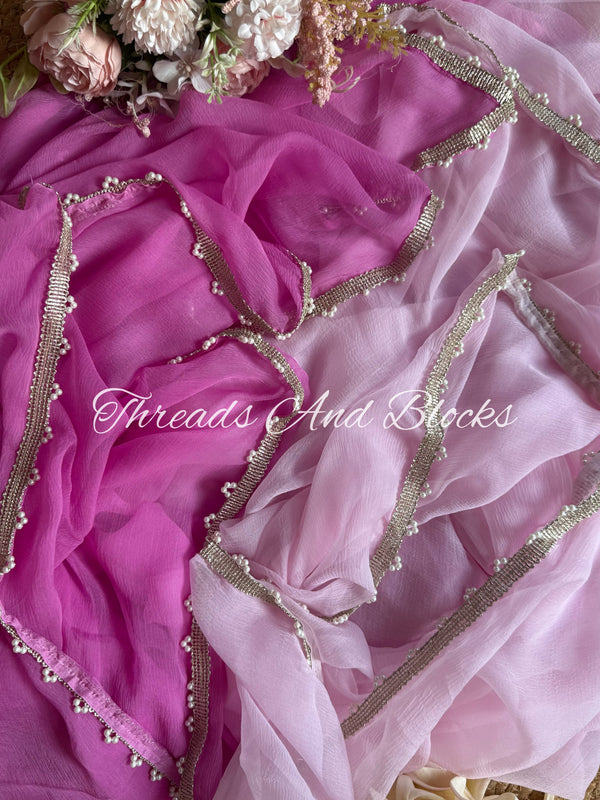 Ombré Lavender Pearl Border Saree