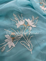 Aqua Pearl Zari Buta Saree