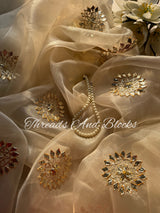 Beige Gold Kachi Gota Tissue Saree