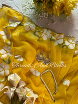 Zesty Yellow Hibiscus Border Saree