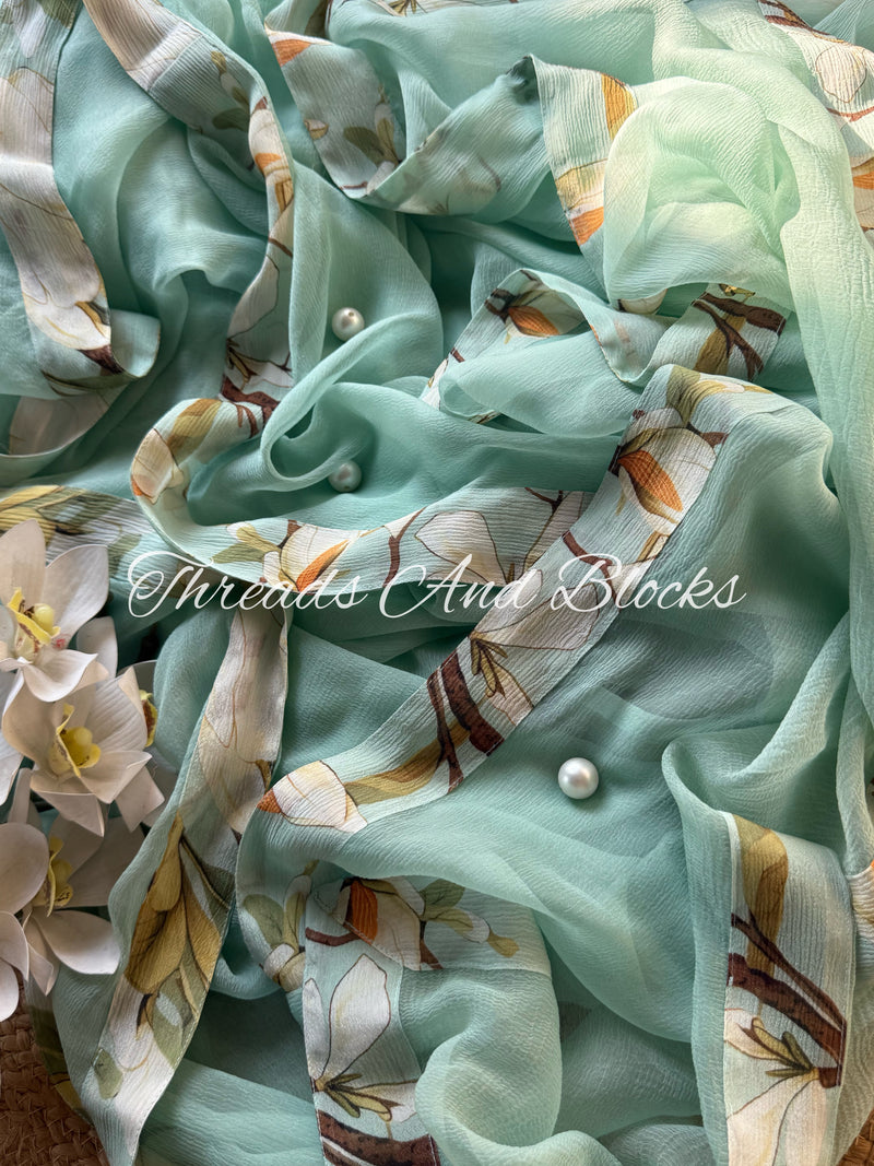 Alice Blue Saree with Printed Border