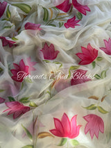 Cherry Lotus Bouquet Hand Painted Saree