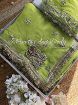 Lime Green Chaandni Gota Saree
