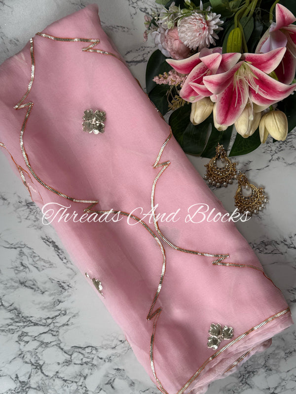 Soft Pink Gota Jaal Saree