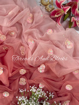 Ombré Nude Peach Floral Buti Saree