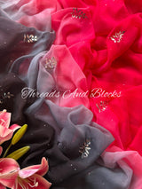 Pink Grey Black Mukaish Floral Saree