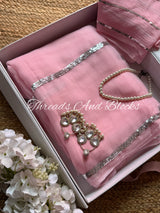 Blush Pink Sequins Stripes Saree